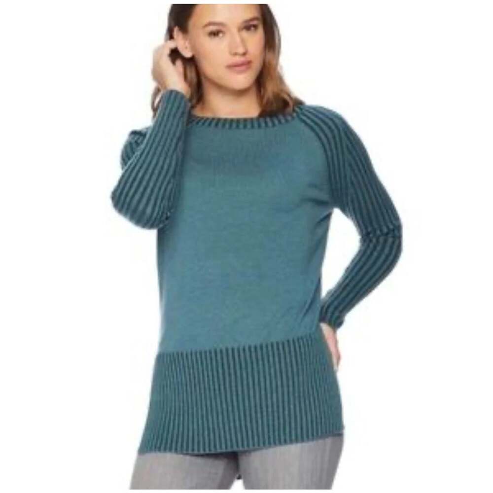 SMARTWOOL Ripple Creek Pullover Tunic Womans Large Teal Merino Wool Sweater